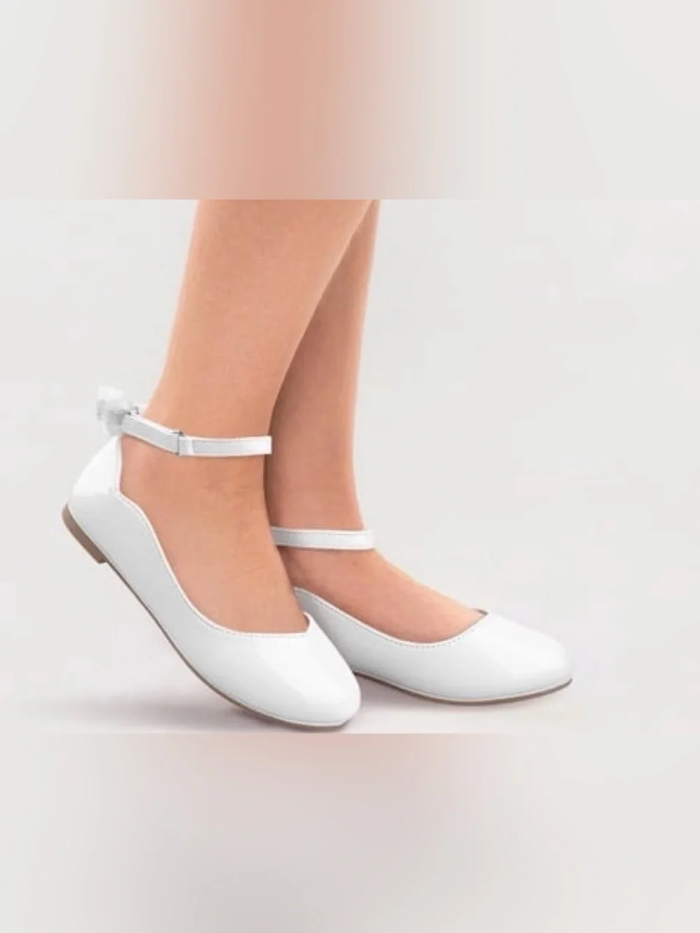 Girls White Patent Mary Jane Dress Shoes Ballerina Bow Size 3 Flower Girl